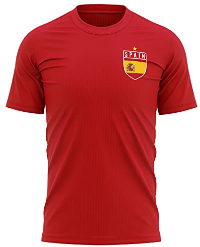 Spain Football Shirt - Mens Spain Flag Badge T Shirt - Retro Football European Country 2021 2020 Supporters Red 1920 Tee Him - Spanish Tournament Footy Soccer Top