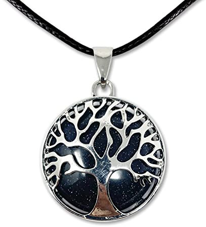 Cotigo - Collier arbre de vie avec pendentif pierre naturelle Energetiques - Différentes pierres semi-précieuses (Aventurine)