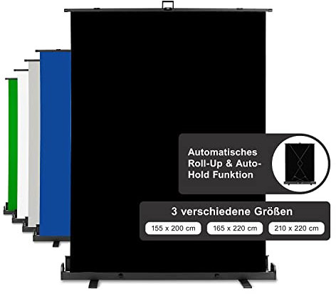 Walimex pro Roll-up Panel Hintergrund schwarz 155 x 200 cm, Fotohintergrund mit Transportbox, Hintergrundsystem für Fotostudio, knitterfreie Fotoleinwand ideal für Low-Key-Fotografie und Portraits