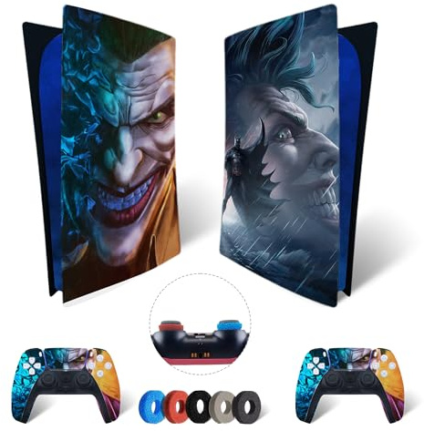 MaD Vision® Kit de Skins Extra-résistants pour PlayStation 5 (PS5) Digital | Ensemble de Stickers vinyles Mats pour Console et 2 manettes – pour Joker Batman Design