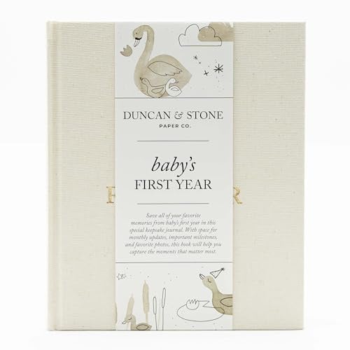 Baby Erinnerungsbuch & Fotoalbum von Duncan & Stone – Creme | Baby Geschenk für neue Mutter | Meilenstein-Sammelalbum für werdende Mutter | Erstes Jahr Tagebuch für Neugeborene
