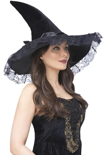 Smiffys Enchantress Lace Witch Hat Oversized, Halloween Fancy Dress Accessory, Witch Dress Up Hats
