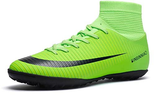 WEJIESS Mens Football Shoes High Top Spikes Youth Outdoor Training Football Shoes Professional Athletic Sports Shoes Turf Trainers, Green 2 R, 10.5 UK, WBBU909