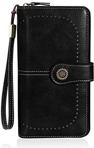 HUA ANGEL Damen Lange Clutches Geldbörse Große Kapazität Handschlaufe Portemonnaie Reißverschluss Brieftasche Handy Geldbörse PU Leder mit Mehreren Kartenfächern für Kreditkarten Barrechnungen
