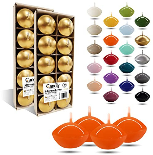 CANDLY HANDMADE© 10x Schwimmkerzen Premium Ø 45mm | Geburstag & Namenstag, Hochzeit, Hochzeitsempfang, Valentinstag, Ostern, Weihnachten, Elegante Haus Dekoration, Candles, Kerzen für Damen (Orange)
