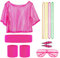 CHEVVY 80er Jahre Outfit Damen 80er Neon Netz Shirt Stirnband Armband Ohrringe Halskette 80er Jahre Kleidung Kostüm Neon Accessoires Thema Party Karneval Damen Frauen Mädchen