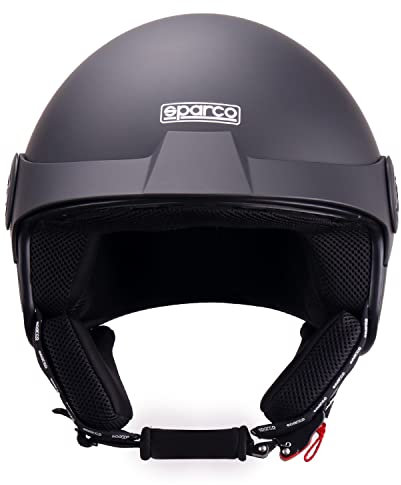 SPARCO 95148 Casque Demi-Jet avec visière pour Motos Mat avec Coque en ABS Taille L Mixte, Matt Noir, L