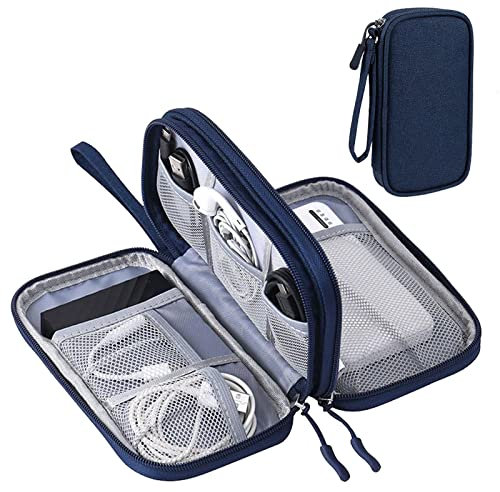 Kabeltasche, Elektronische Tasche Wasserdicht Kabelorganizer Tasche, Universal Doppelschicht Reise Elektronik Zubehör Tasche für Handy Ladekabel USB Headset Powerbank (Navy blau)