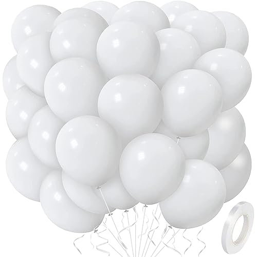 BELSVOR 50 Stück Luftballons, Luftballons Geburtstag, 50 Stück (50 Stück weiß Luftballons), Luftballon für Geburtstags/Hochzeits/Party/Weihnachtsdekorationen, 12 Zoll Latexballons