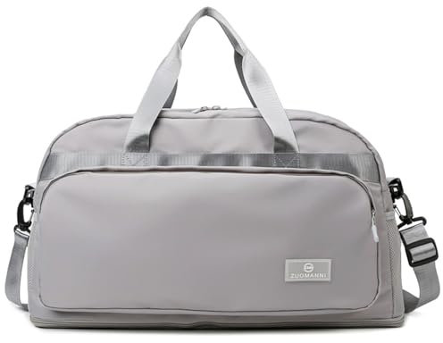 Vllcsla Sporttasche Groß Reisetasche Damen Ausbaufähig 37,7 L bis 50,7 L, mit Nassfach, Sporttasche Tisch Tennis, Trainingstasche Ausbaufähig, Wasserdicht Schwimmtasche Urlaub Sport, Grau