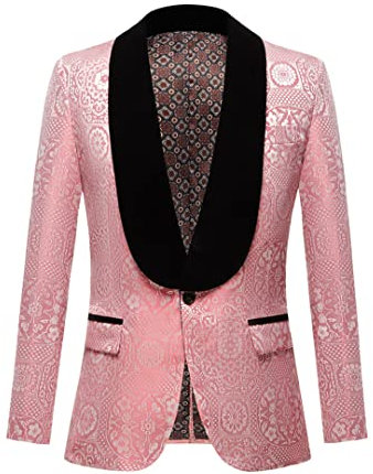 Hcclijo Abiti Sposa Uomo Rosa 2 Pezzi Abito GrooMuit Personalizzato Tuxedo Blazer Jacquard Slim Fit Set di Pantaloni Only Coat L