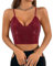 Segreto Damen Glitzer Pailletten Tanktop Ärmellos Spaghettiträger Sexy Crop Top Trägertop Festival Party Club Rot Camisole