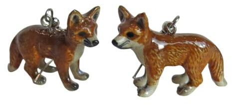 Baby Fuchs Porzellan Ohrringe handbemalt Glück Spirituell Tier Schmuck, Porzellan