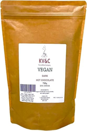 Vegan Instant Dark Hot Chocolate | 33% Cocoa | Diary Free | Creamy Frothy Rich Flavour | Home | Office | Vending | Resealable Bags (1 x 750g Bag)