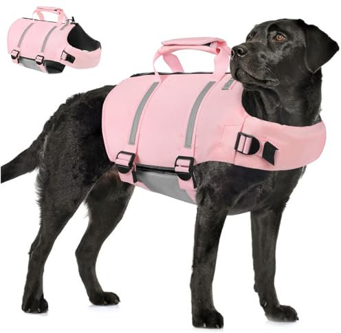 AOFITEE Schwimmweste Hund XL, Verstellbar Rettungswesten für Hunde Hundeschwimmweste Mit Griff, Ripstop Reflektierende Hund Schwimmweste Hohe Flotation Dog Life Jacket für Mittel Groß Hunde