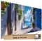 TRIOSK Sichtschutz Garten Dekoration Plane groß mit Motiv Griechenland Meer Gasse Weiß Motivbanner Blickdicht für Terrasse Zaun Gartenzaun Gartenposter PVC Zaunblende 340x173 cm