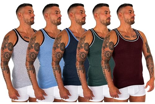 TEXEMP 4er Pack Herren Unterhemd Achselhemd Feinripp Melange Muskelshirt Tanktop Set - 4 Farben 2XL