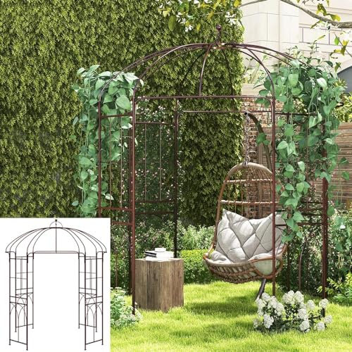 Moccha Birdcage Shape Garden Arch, Pergola Pavilion Arch for Climbing Plants, French Style Gazebo with 16 Ground Stakes, Outdoor Metal Garden Arbor for Wedding Party Decoration