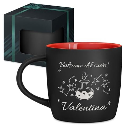 Maverton Tazza da caffè latte o tè in ceramica - 400 ml - Incisione personalizzata - Bicchiere con manico per bevande per Lei - Tazze da colazione per compleanno donna - Interno rosso - balsamo