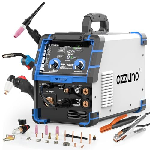 AZZUNO 5 in 1 160A Weler Machine, Plasma Cutter Welder Combo with HF TIG/Gas MIG/Flux MIG/Stick Welding, 110/220V Dual Voltage Multiprocess Welding Machine