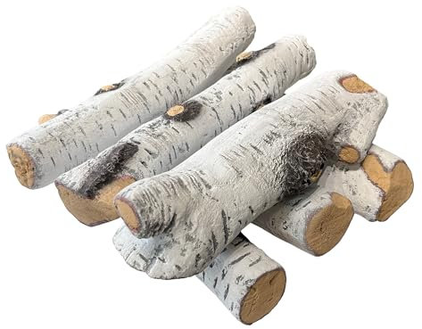 MrGas Log Gaskaminscheite, Keramikscheite für Kamin und Feuerstelle, künstliches Brennholz (6er-Pack), Birkenholz