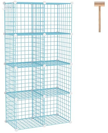 C&AHOME Wire Cube Storage, 8 - Cube Organizer Metal C Grids, Modular Shelves Units, Closet Organizer, Ideal for Home, Office, Living Room, 36.6”L x 12.4”W 48.4”H, Blue UWCS3008B