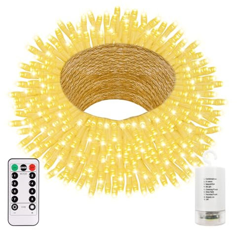 20M Battery Operated String Lights with Remote, 200 LED Christmas Fairy Lights Timer Waterproof Christmas Fairy Lights for Outdoor Home Garden Party Trees Bedroom Decor(Warm White)