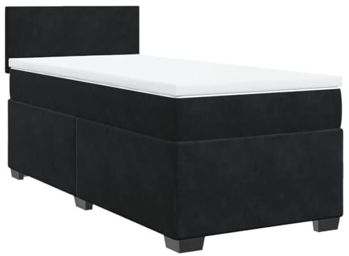 vidaXL Boxspringbett, Polsterbett Bett mit Matratze, Bettgestell mit Kopfteil Lattenrost, Einzelbett für Schlafzimmer, Schwarz 90x190cm Samt