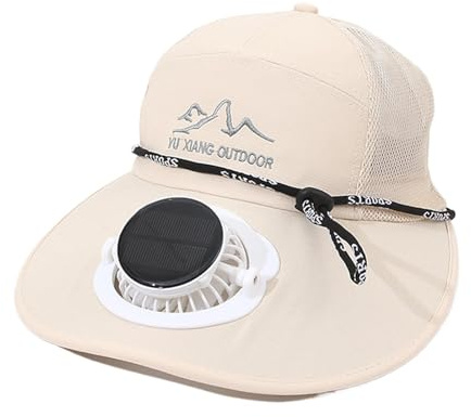 Wpsagek Solarbetriebener Fanhut – Sommerhut mit Ventilator – Sonnenhut mit solarbetriebenem Ventilator, Sonnenschutz UPF50+ Hut für Outdoor-Sport, Camping, beige, 1