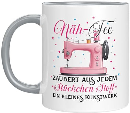 Tasse mit Spruch | Näh-Fee - Zaubert aus jedem Stückchen Stoff ein kleines Kunstwerk | Geschenkidee für Nähliebhaber | Kaffeebecher 330 ml