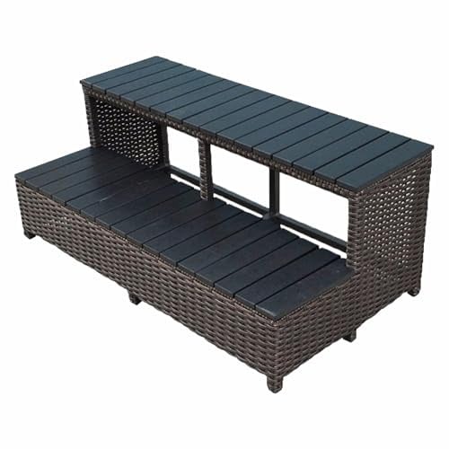 CANADIAN SPA CO. Pool Treppe Pool Stufen, 130 cm, Trittstufen für eckige Whirl Pools und Hot Tubs, Randmöbel-Kollektion, aus Kunststoff in Holz und Rattan Optik, rutschfest und wetterfest