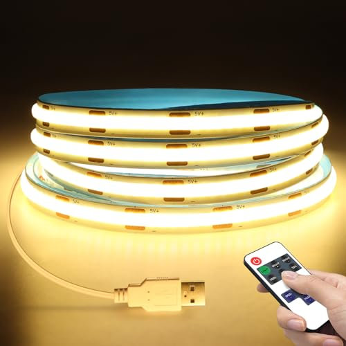 LRGBST DC5V USB Dimmable COB LED Streifen, 2M Warmweiß COB LED Strip Light with Remote control Dimmer For Innen Küche Bedroom Wohnzimmer Beleuchtung