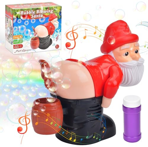 Weihnachten Santa Bubble Fart Blower, Automatische Furz Bubble Machine, Lustige Weihnachtsmann-Blasenblasmaschine mit Licht & Musik, Elektrische Furz Blasengebläse für Kinder