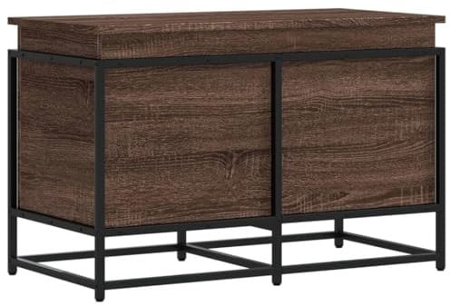 vidaXL Aufbewahrungsbox mit Deckel, Spielzeugkiste mit Metallgestell, Auflagenbox für Kleidung Spielsachen, Kissenbox, Braun Eichen-Optik Holzwerkstoff