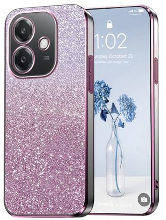 PanXCase Glitter Cover per Oppo A40 4G / Oppo A40m | Custodia Trasparente con Brillantini, Case Design Bling per Ragazze/Donne, Elegante, Ultra Sottile, Antiurto, Pink
