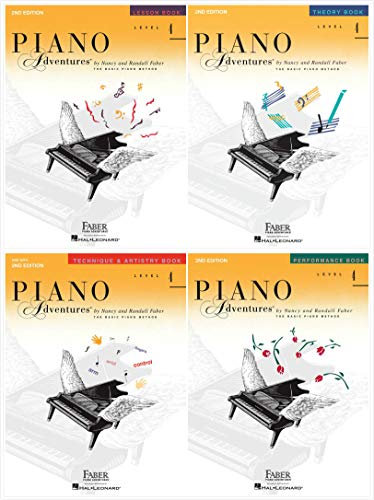 Faber Piano Adventures Level 4 (2nd Edition) 4 Books Set - Lesson 4, Theory 4, Technique & Artistry 4, Performance 4
