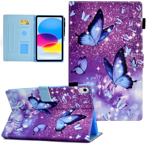 AUSMIX Hülle für iPad 10 Generation 10,9 2022/ iPad 11 (A16) 11 2025 Case, Premium PU Leather Stand Smart Cover case for 10.9 inch 2022, Auto Wake/Sleep Smart Shell, Lila Schmetterling