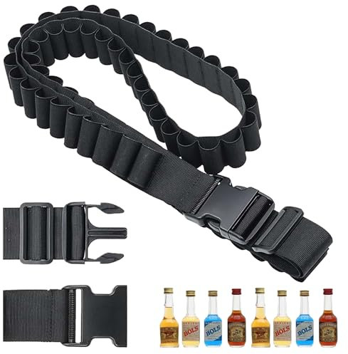 ATMWM Klopfer Gürtel 27 Slots, 130cm Verstellbar Berentzen Schnapsgürtel, Jägermeister Männer Geschenke, Nylon Klopfergürtel Zapfanlage, Mini Schnaps Shot Gürtel Für Karneval, Junggesellenabschie