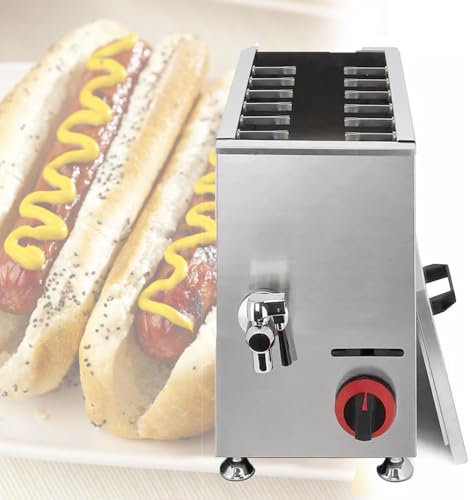 JOSBY Freidora a Gas de 12 Piezas, máquina de Bordar para Perros Calientes de Queso de 21 L, Temperatura Ajustable, asador de Salchichas de Acero Inoxidable, para Restaurante Snack Bar Cantina
