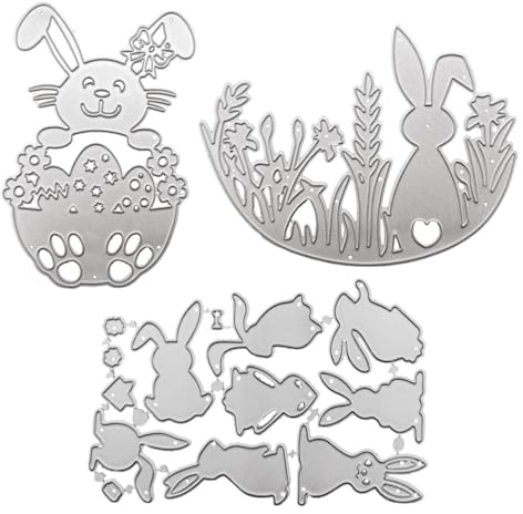 HICOHAND Metall-Stanzschablonen-Set, Osterhasen-Stanzformen, geprägte Stanzschablonen für Kartenherstellung, Scrapbooking, Bastelbedarf, 3 Stück