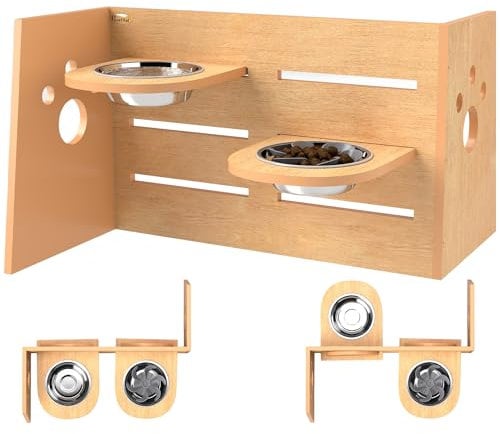 PawHut Gamelle Chien surélevée de 3 hauteurs Ajustables, gamelle pour Chien avec 2 Bols en Acier Inoxydable, Tapis d'alimentation Lente, Design séparé, pour Chiens Petits, Moyens et Grands, chêne