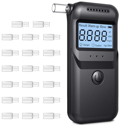 FIVAVA Alkoholtester, Polizeigenau Alkoholmessgeräte mit 20 Mundstücken,rofessioneller Alkoholtester mit digitaler Blauer LCD-Anzeige für den privaten professionellen Gebrauch zu Hause