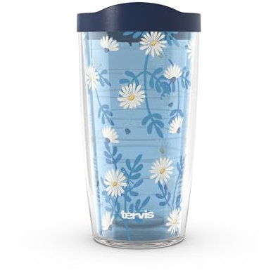 Tervis Skyfall Daisies Made in USA Double Walled Insulated Tumbler Travel Cup Keeps Drinks Cold & Hot, 16oz, Classic