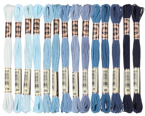 PATIKIL 14Stk Stickgarn, je 8m, 6fädig, Polyester Blau | Stickfäden Armbandfaden für Kreuzstich, Handstickerei, DIY-Handwerksprojekte, Mehrfarbig