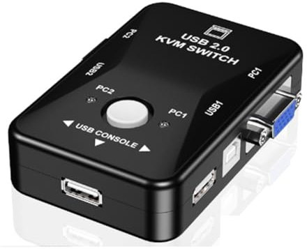 Agwuoetr Conmutador de RatóN KVM USB 2.0, Teclado, Caja Divisora VGA, Conmutador para Compartir, Conmutador KVM USB, Caja de Conmutador VGA SVGA de 2 Puertos