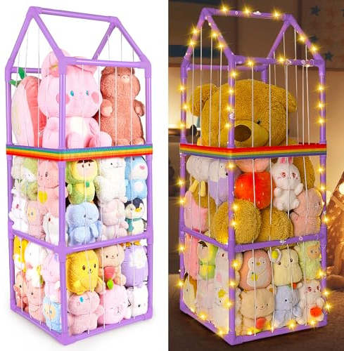 MHJY Soft Toy Storage Stuffed Animals Zoo Storage Cage Large Plush Toys Holder Organiser PVC Cuddly Toy Shelf for Kids Bedroom Nursery Playroom Furniture