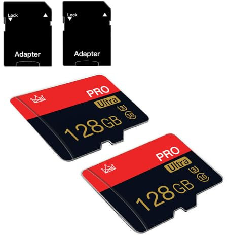 2 Pack 128GB Micro SD Card Class 10 with SD Adapter High Speed Memory Card for Tablet,Camera,Drone
