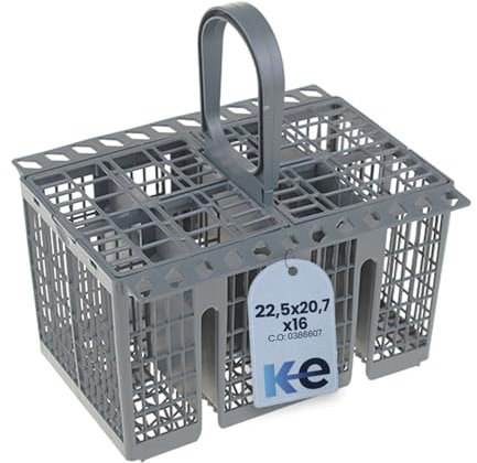 Anakel Home Cesta Cubiertos para Lavavajillas 0386607 compatible con Indesit, Ariston | Medidas 22,5x20,7x16cm, Color Gris, Asa Extraíble