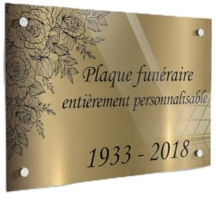 GRAVURE CONCEPT Plaque funéraire personnalisée en Troglass | Fond Vieil Or - 30 x 40 cm - Stèle Commémorative - Couleur, Motif et Dimensions Personnalisables - Fixation facile