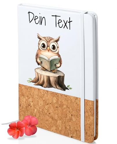 GRAZDesign Personalisierbares Notizbuch mit Eulenmotiv unliniert als Geschenk DINA 5 unliniert